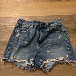 American Eagle Outfitters Blue Embroidered Jean Shorts